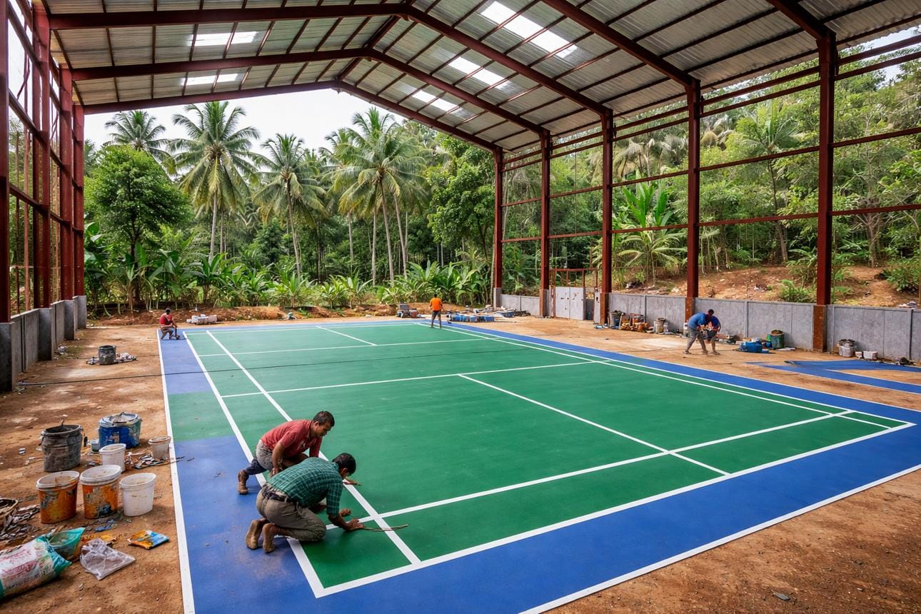 Sports court foundation work in progress