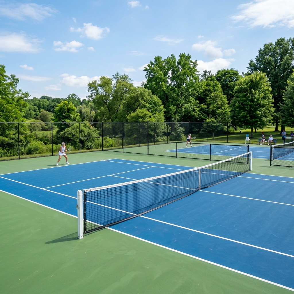 Blue-green cushioned acrylic tennis court